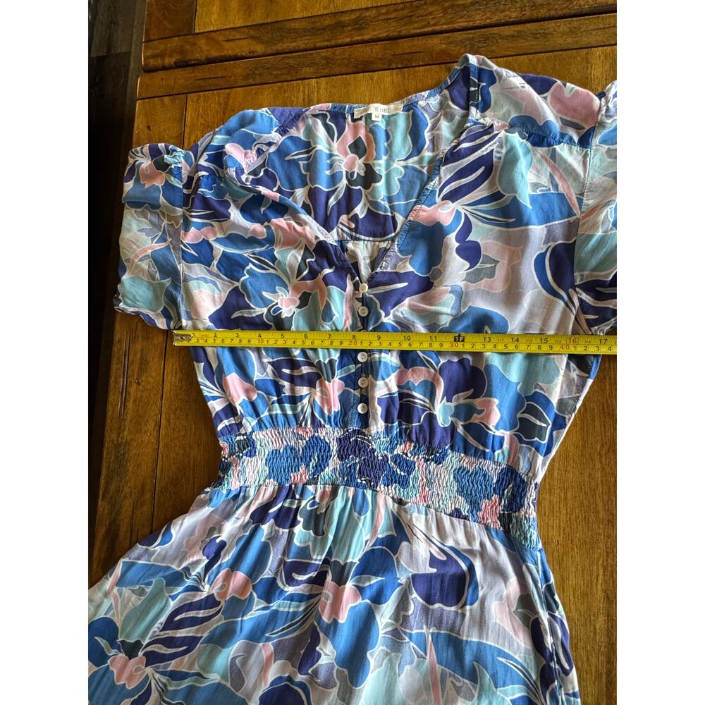 Abel The Label Blue Floral Maxi Dress Smocked Waist Button Front Boho M - Picture 5 of 10